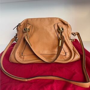 Chloé Medium Paraty Tan Leather Satchel Crossbody Bag Made in Italy
